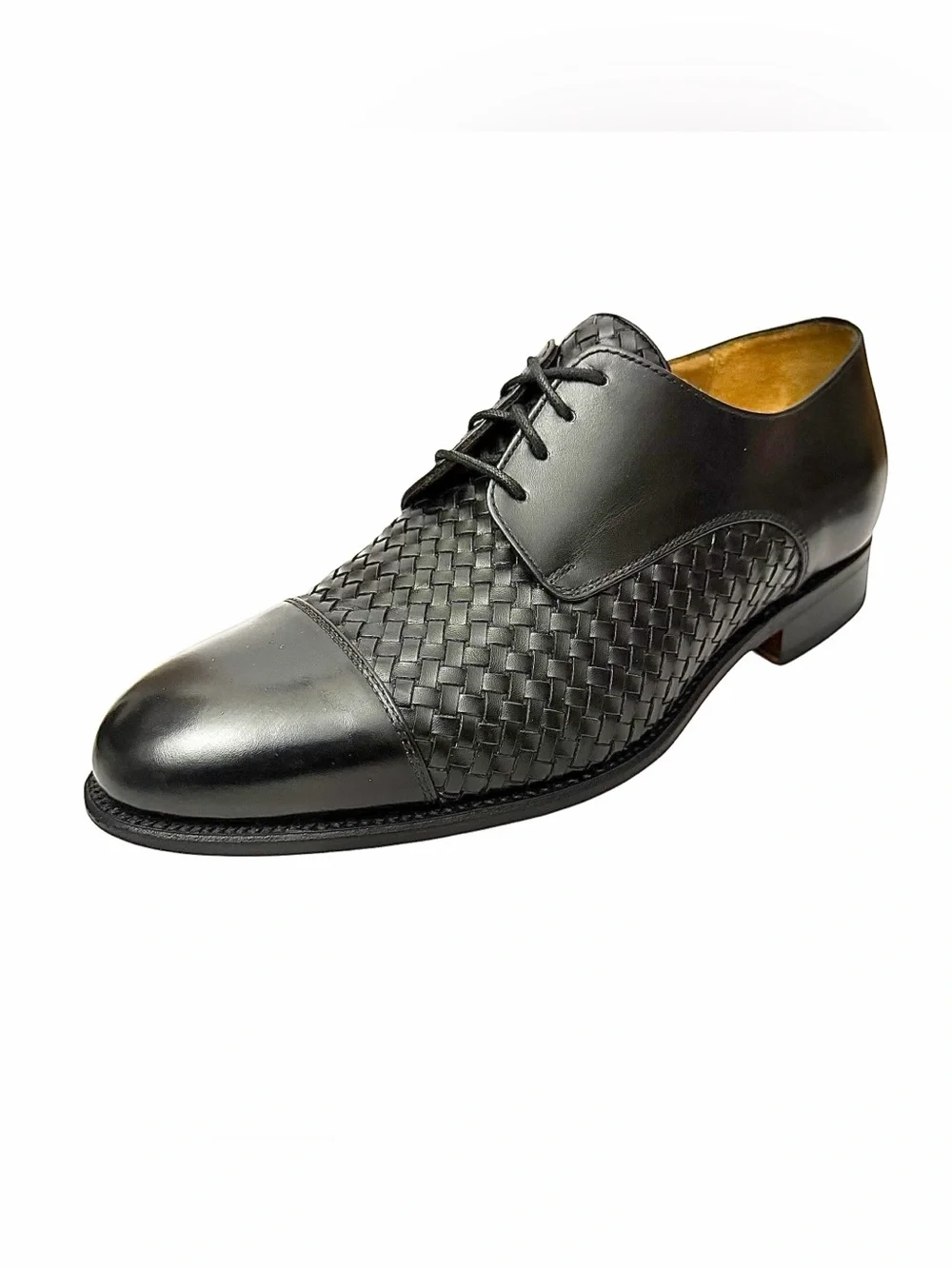 TAFT Black Woven Leather Cap Toe Oxford Shoes Men’s US 6 Handmade Portugal